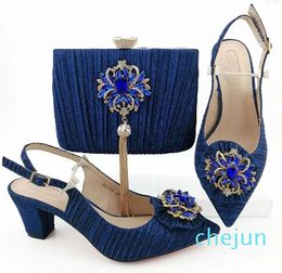 Royal Blue Color Women Wedding With Matching Bags Bride High Heels Platform Ladies Shoe And Bag Set