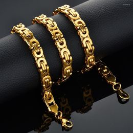 Chains 8mm Men's Thick Chain Stainless Steel Long Gold Colour Byzantine Link Necklace Hip Hop Jewellery Drop Wholesale