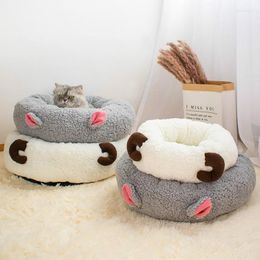 Cat Beds Round Bed Grey Sheep Cotton Cute Lamb Wool Small Dog Deep Sleep Warm Chihuahua Drop