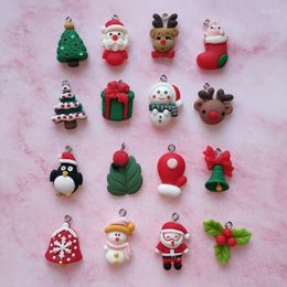 Charms 12Pcs Cartoon Christmas Series Cute Santa Snowman Pendants Flatback Resin DIY Jewelry Bracelet Earring Necklace Making