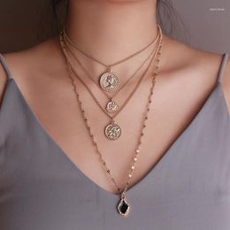 Chains Fashion Multilayer Necklace Gold Four Layer Portrait Coin Angel Pendant Necklaces For Women Vintage Jewelry Collares 2023