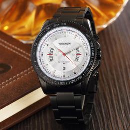 Wristwatches WOONUN Top Brand Fashion Sports Watches For Men Black Full Steel Japan Movt Quartz Shockproof Waterproof