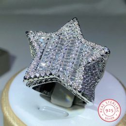 With Side Stones 925 Silver Luxury Star Diamond Rings For Man/women Solid White /Yellow Gold Rings Shine Hiphop Jewlery Gifts 230411