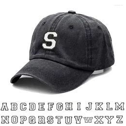 Ball Caps A-Z Bicolor Letter Embroidery Washed Cotton Baseball Cap Men Women Adjustable Unisex Sun Hat Drop