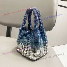 Totes Luxury Diamonds Basket Bag Designer Brand Women Handbag Shinny Rhinestone Shoulder Crossbody Bag Evening Party Bucket Purse 2022 412F3