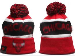 Bulls Beanies Chicago Beanie Cap Wool Warm Sport Knit Hat Basketball North American Team Striped Sideline USA College Cuffed Pom Hats Men Women a10