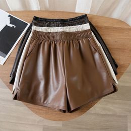 Women's Shorts PU leather shorts for women's spring and autumn models elastic high waist loose wide leg pants black all matching P6 1246 230412