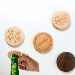 Round Shape DIY Wooden Bottle Opener Coaster Blank Fridge Magnet Decoration Beer Bottles Openers Free engrave logo SN746