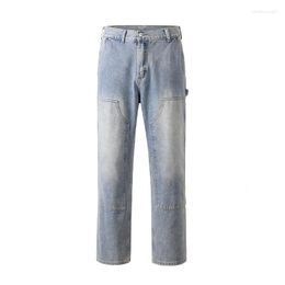 Men's Jeans Pure Grey Vintage Straight Leg Men Women High Quality Versatile Fashion B01 Pants