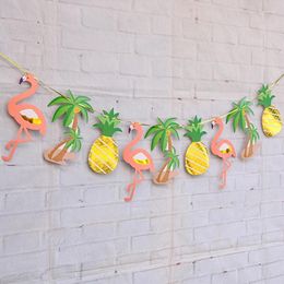 Party Decoration Flamingo Pineapple Coconut Tree Banners Paper Garland Bunting Birthday Decorations Tropical Hawaii Supplies