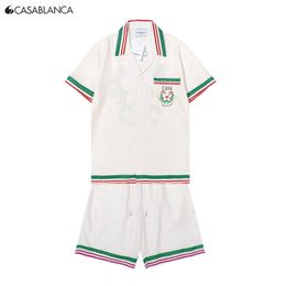 Designer Mens Shorts Casablanca Polo Collar Plaid Short Sleeve Dress Shirt High Quality Fashion Masao San Casual Letter Printing Set Shirts
