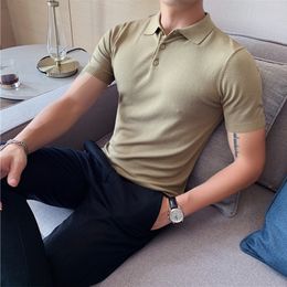 Men's Polos 8-color summer short sleeved ice silk men's polo shirt Business fashion lapel slim fitting casual knit T-shirt Men's 230412