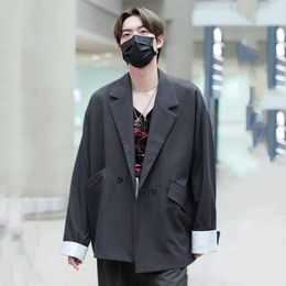 Men's Suits Men's Casual Suit 2023 Star Same Fashion Hong Kong Style Trend Black Simple Loose Coat