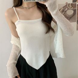 Women's Tanks Irregular Ice Silk Short Knitted Small Tank Top For Women's Korean Version Fashion Versatile Underwear Strap