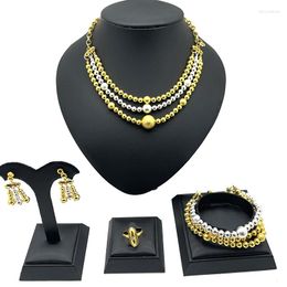 Necklace Earrings Set Fashion African Gold Color Dubai Jewelry Women Wedding Earring Ring Bracelet Sets India Girls Gift