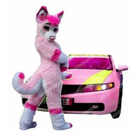 Super Cute Pink Husky Dog Mascot Costumes Halloween Cartoon Character Outfit Suit Xmas Outdoor Party Outfit Unisex Promotional Advertising Clothings