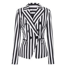 Women s Suits Blazers Vintage Indie Striped Women Long Sleeve Double Breasted 2023 Woman Commute Casual Jacket Plus Size Coat 230411