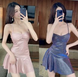 Casual Dresses Sexy Backless Sparkly Dress Low-Cut Bungee Dance Holiday Slip Dress