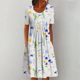 Casual Dresses Women Summer Dress 2023 Floral Beach Female Short Sleeve Pleated Vestidos Sexy Sundress