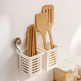 Kitchen Storage Self-adhesive Tableware Spoon Drain Basket Chopsticks Holder Wall Hanging Bathroom Cosmetics Box Supplies