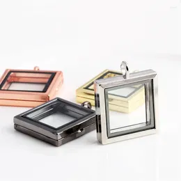 Pendant Necklaces 1PCS/lot 5Colors Alloy Square Living Memory Plain Floating Locket Glass Magnetic Fit For Charms Jewelrys