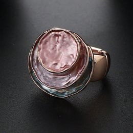 Original three-layer circular ring drip oil environmentally friendly alloy ring, color artificial oil painting, exaggerated elastic ring