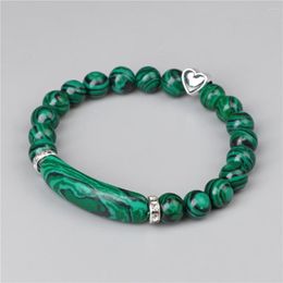Strand Natural Malachite Stone Beads Bracelet Rectangle Bar Charm Bracelets 8mm Reiki Healing Tiger Eye Quartz Jewellery For Women Men
