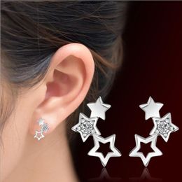 Stud Earrings Fashion Silver 925 Earring Simple Cute Stars Shiny Cubic Zirconia For Women Ear Jewellery Brincos BijouxStud