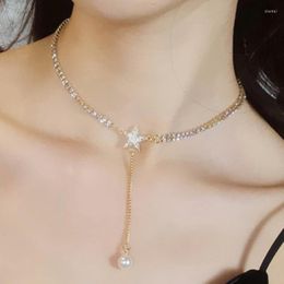 Choker Korean Fashion Set Auger Star Chokers Necklace Women 2023 Simple Pearl Clavicular Chain Sexy Nightclubs Bar Jewellery