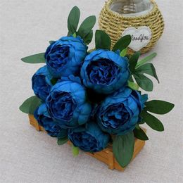 Decorative Flowers & Wreaths 7 Heads Artificial Peony Bouquets Wedding Arrangement Blue Red White Silk Peonies Flower Home Office 2509