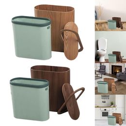 Waste Bins Wooden oval trash can with small cleaning creativity narrow wooden trash can with lid solid wooden trash can used in family bathroom rooms 230412