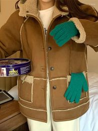 Women's Jackets Vintage Hooded Thick Warm Single Breasted Long Sleeve Lamb Wool Coats Casual Loose Woollen Jacket Autumn 2023 X464
