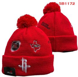 Rockets Beanies Houston Beanie Cap Wool Warm Sport Knit Hat Basketball North American Team Striped Sideline USA College Cuffed Pom Hats Men Women A0
