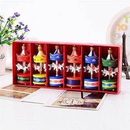 6pcs Set Good Merry Christmas Wood Carousel Horse Ornaments Beautiful Wooden Xmas Children Gift Toys New Year Christmas Gifts 2011275U