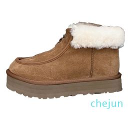 sheepskin wool integrated short boots female winter zipper puffy cake bottom matte cowhide snow boot