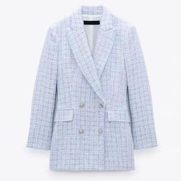 Women's Suits & Blazers 2023 Spring Autumn Women Vintage Plaid Tweed Blazer Coat Chic Button Office Lady Suit Jacket Casual Outwear Tops Fem