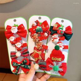 Hair Accessories Christmas Headband Set Girls Clips Red Bow Hairpins Snowman Fur Ball Cartoon Hat Children