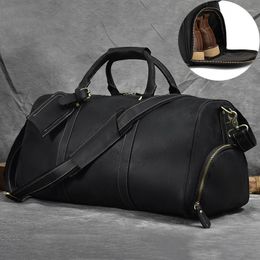 Duffel Bags Luufan Men's Travel Bag Vintage Crazy Horse Leather Large Duffle Shoe Pocket Male Weekend Luuage Business Trip Handbag