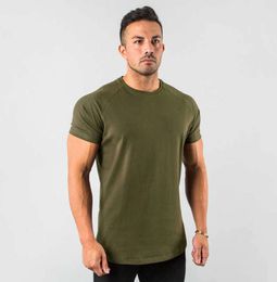 Men's T-Shirts New Stylish Plain Tops Fitness Mens T Short Sleeve Muscle Joggers Bodybuilding Tshirt Male Gym Clothes fallow Slim Fit Tee G22