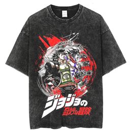 Men s T Shirts Anime s Bizarre Adventure Vintage Washed Tshirts T Shirt Harajuku Oversize Tee Cotton fashion Streetwear 230411
