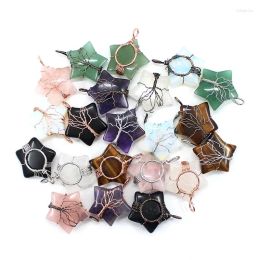 Pendant Necklaces Natural Stone Star Tree Of Life Wire Wrap Aventurine Amethyst Rose Quartz Opal For Jewelry Making Necklace Accessorie
