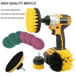 10 13pcs Electric Drill Brush Scrub Pads Kit Power Scrubber Cleaning Kit Cleaning Brush Scouring Pad for Carpet Glass Car Clean 20288G