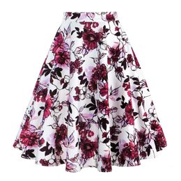 Skirts Arrival Summer A-Line Vintage Flower Skiing 1950s Pinch Rockabily Swing Skiing Women's Vintage High Waist Midi Skiing 230412