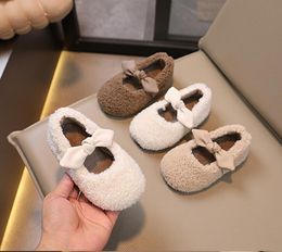 Children Flat Shoes Fur Cover Toe Light Warm Kids Bowknot Non-slip Casual Shoe Boys Girls Plush Warm Moccasin Shoes