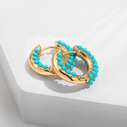 Hoop Earrings Fashion Pave Green Crystal Seed Beads Huggie For Women Gold Colour Copper Metal Circle Round Party Jewellery