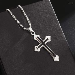 Pendant Necklaces Delicate Vintage Christian Double Black Cross Men Women Stainless Steel Necklace Church Blessing Gift