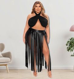 Plus Size Dresses 2023 Spring Sexy Party Dress Leather Fringed Evening Female Luxury Designer Large Cloth Elegant Dinner Robe