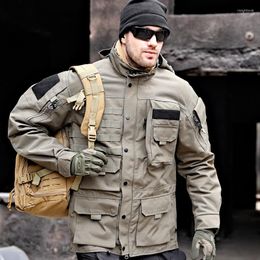 Men's Jackets Men's Tactical Jacket Detachable Hat Fashion Casual Multi-pocket Zipper Windproof Waterproof Wear-resistant Coat Outdoor