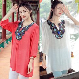 Women's Blouses 2023 Women Summer Style Embroidery Shirt Vestidos Flowers Beading De Festa Maxi Loose Half Sleeve Casual Clothing