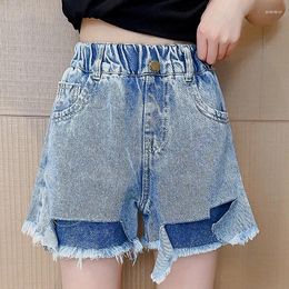 Shorts Girls Casual Mid Rise Denim For Kids 5-14Y Summer Irregular Raw Hem Straight Leg Jean Short Pants 2023
